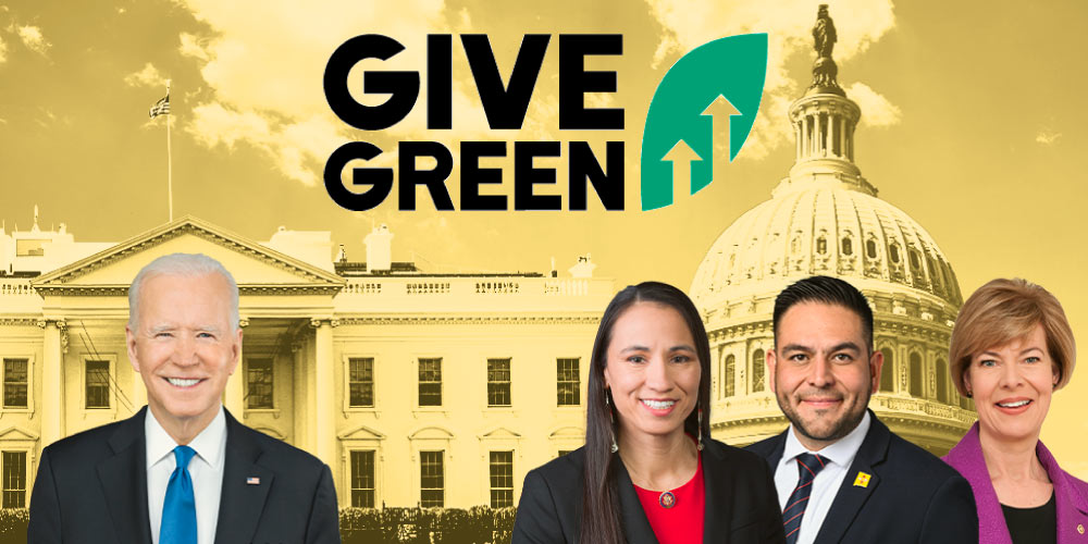 Photo collage featuring President Biden in front of the White House, and US Rep. Sharice Davids, US Rep. Gabriel Vasquez, and US Sen. Tammy Baldwin in front of the Capitol building.