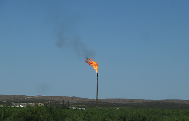 Closeup of the fire from a methane flare.