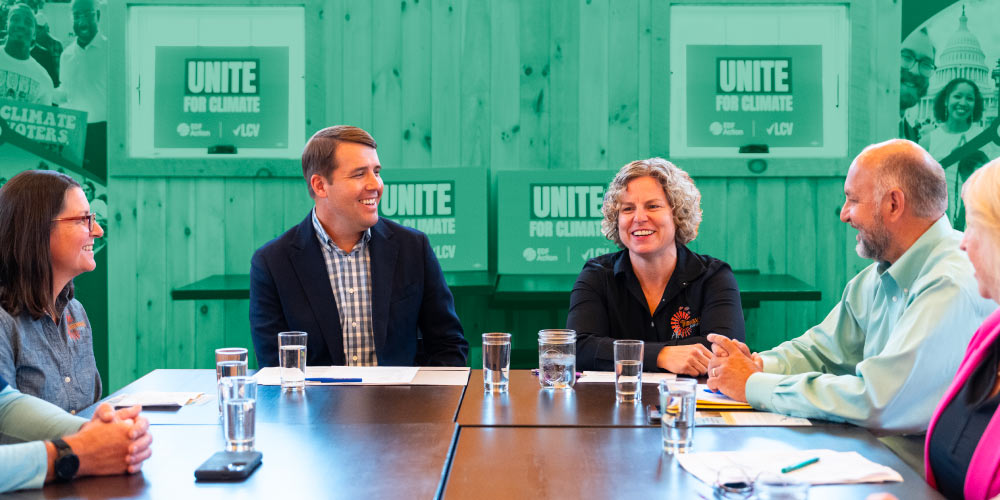 LCV and EDF Action staff speak at a roundtable with Congressman Chris Pappas and state business leaders at a New Hampshire brewery.