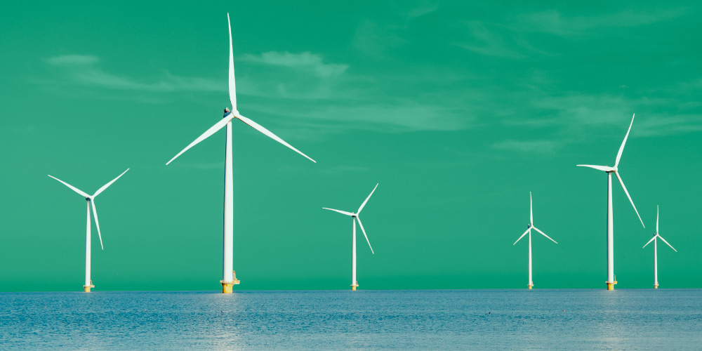 Offshore wind turbines in the ocean